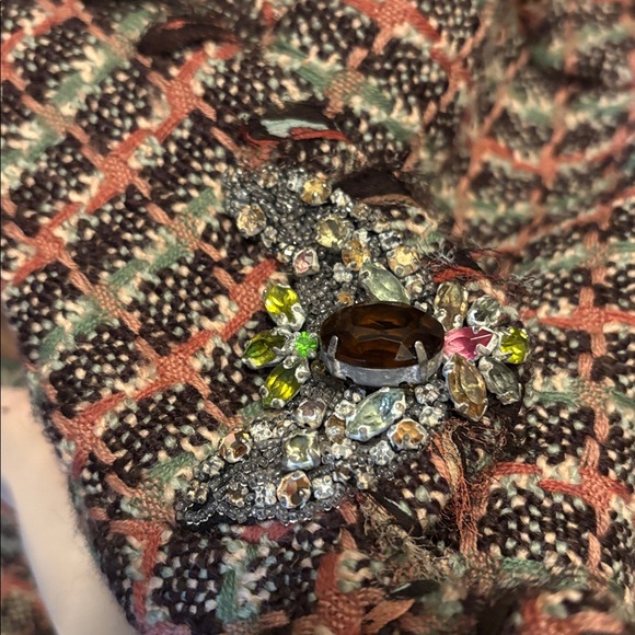 ELIE TAHARI tweed EMBELLISHED blazer sport coat jacket BEADED boho luxury LARGE - Picture 12 of 16